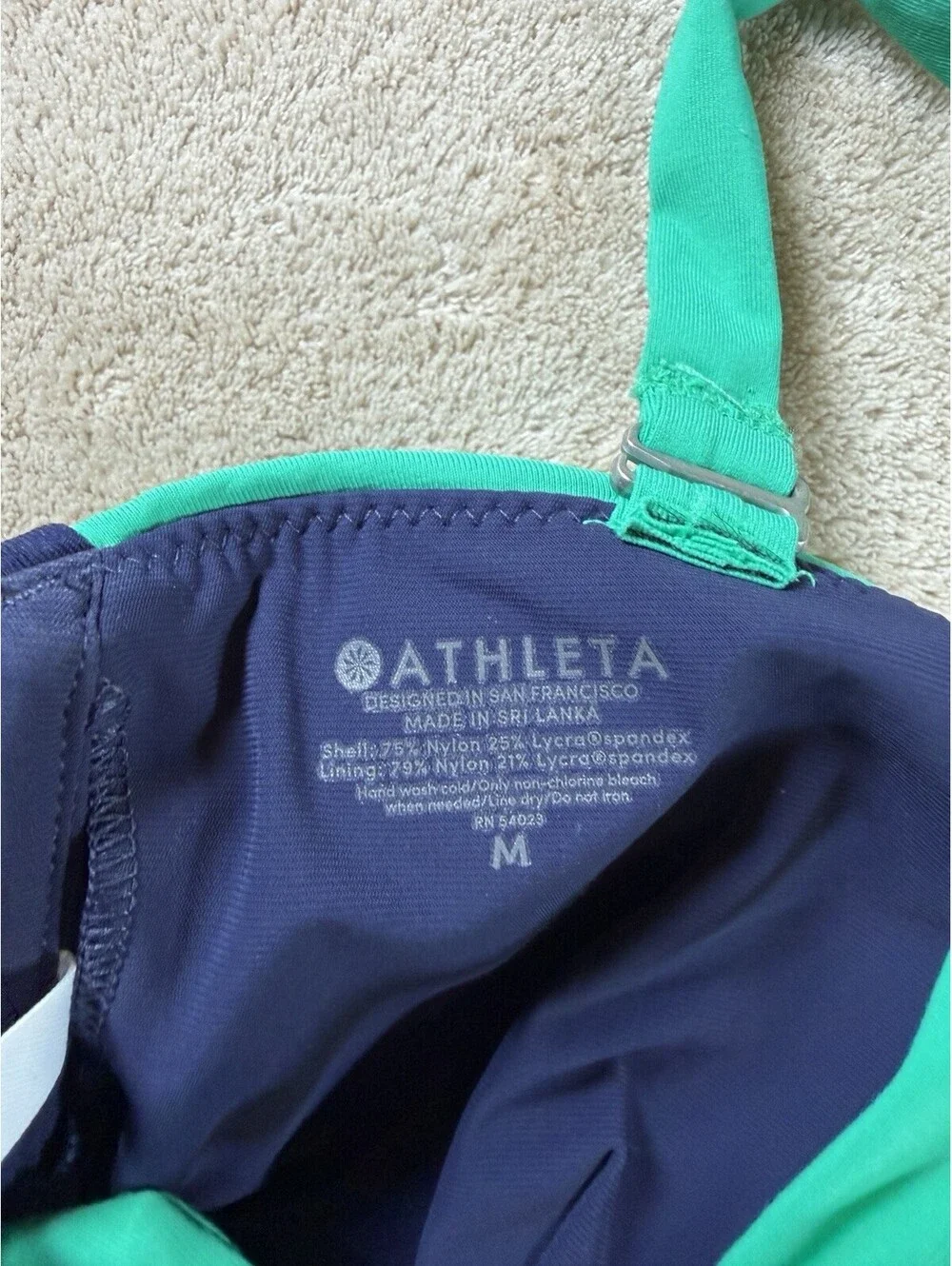 Athleta Size M Colorblock Bikini Swim Top Teal Navy Adjustable Straps